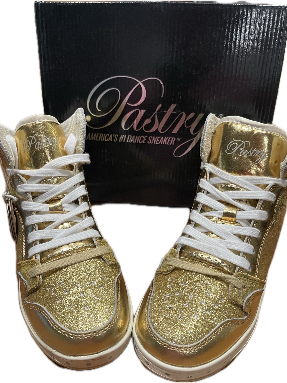 Pastry Gold Glitter High-Top Kids Sneakers with White Laces